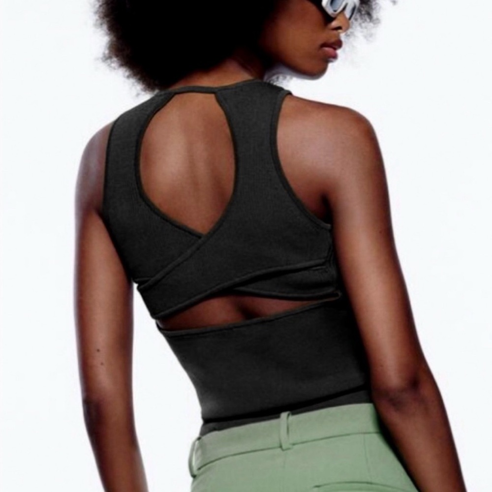 Zara Ribbed Tank Top Womens Sleeveless Cutout Back